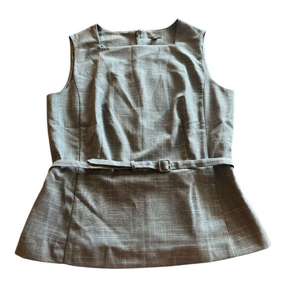 Ann Taylor Sleeveless Peplum Blouse Top Size 12 Green Back Zip Belted Office - Picture 13 of 13